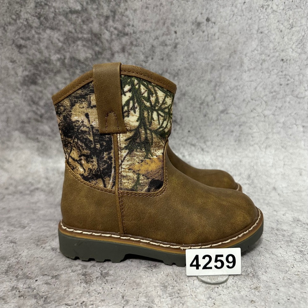 Mountain Creek Terrain Kids Size 8M Brown Camo Western Boots Side Zip Casual